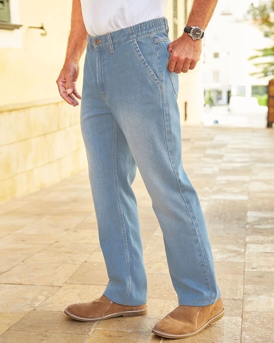 Side Elasticated Jeans Bleach Wash