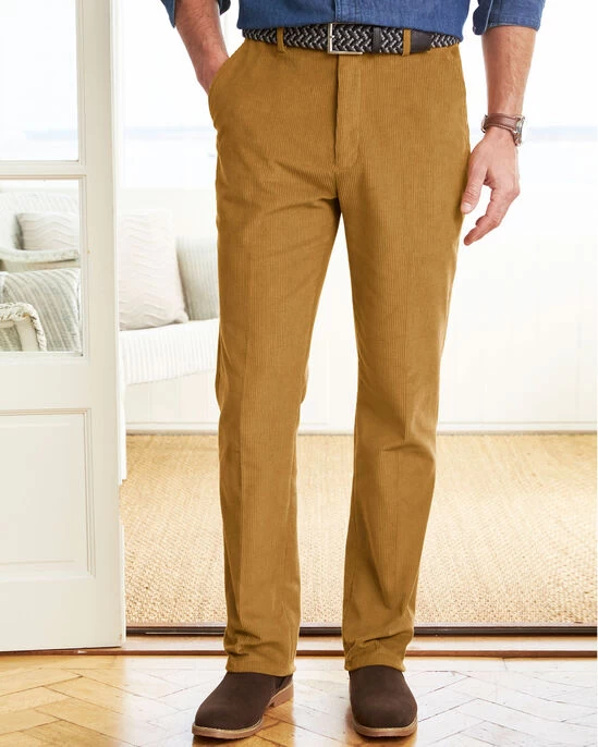 Flat Front Cord Trousers Mustard