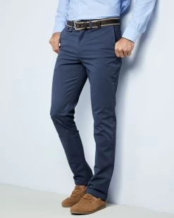 Flat Front Wrinkle Free Stretch Chino Trousers Slate Blue