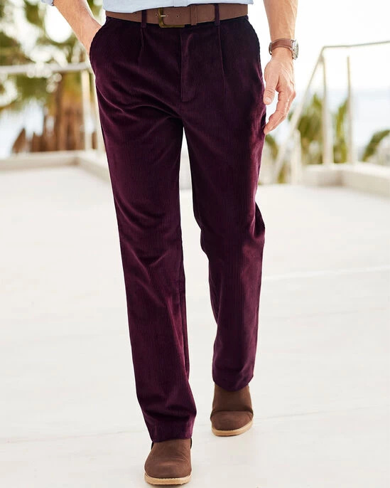 Pleat Front Cord Trousers Port - Image 2