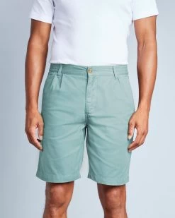 Pleat Front Comfort Shorts Dusky Aqua