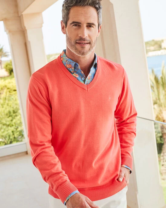 Cotton V-Neck Jumper Dark Sky - Image 4