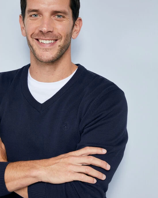 Cotton V-Neck Jumper Dark Sky - Image 3