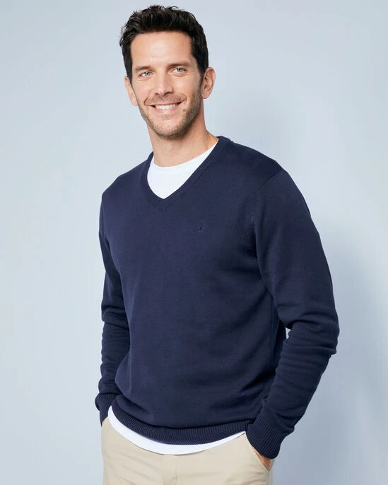 Cotton V-Neck Jumper Dark Sky
