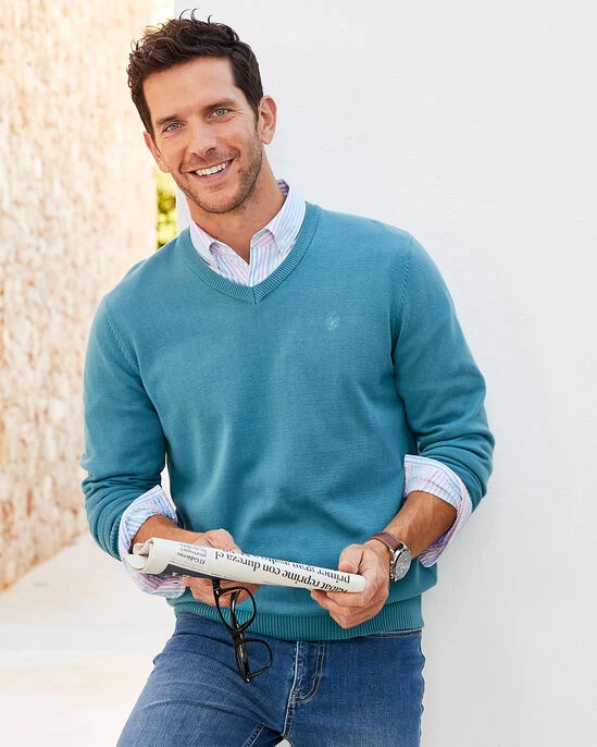 Cotton V-Neck Jumper Dark Sky - Image 9