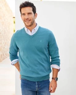 Cotton V-Neck Jumper Sea Breeze