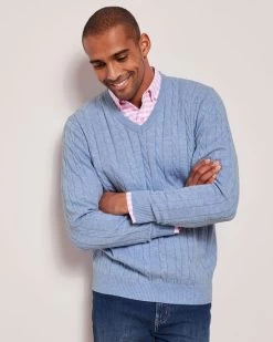 Luxury Soft Touch Cable Jumper Cool Blue