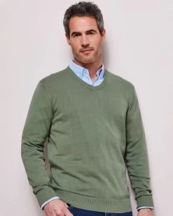 Cotton V-Neck Jumper Pale Sage