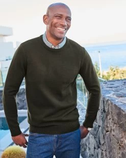 Crew Neck Mock Shirt Jumper Dark Moss