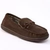 Suede Check-Lined Moccasin Slippers Brown